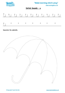 Worksheets for kids - initial sounds-u